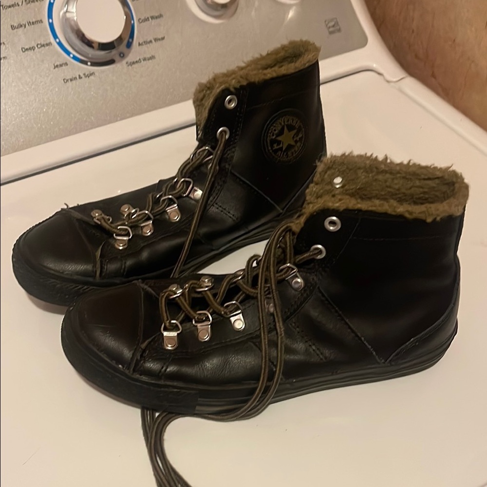 Converse Black High-Top Sneakers with Fur Lining